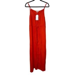 FRNCH NEW Women's Orange Button Front V Neck Maxi Dress size Medium